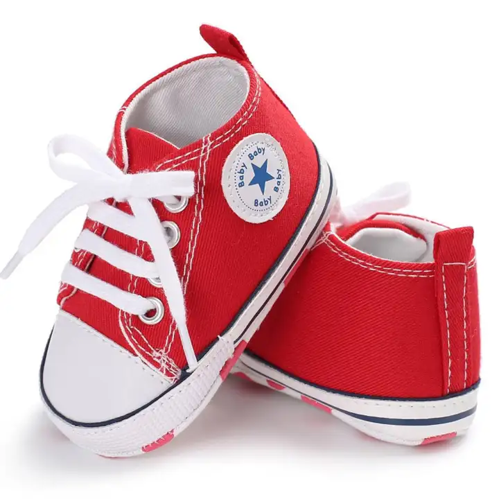 white canvas baby shoes