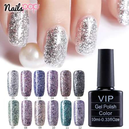 V.I.P Platinum Glitter gel สีเจลกากเพชร แพลตตินั่ม 10ml. (สีเจลต้องอบด้วยเครื่องUV/LEDเท่านั้น ไม่สามารถแห้งเองได้)