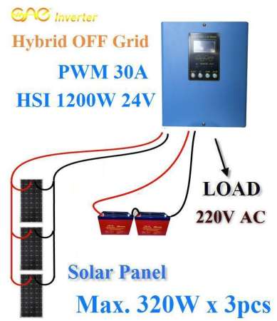 1200W แบตเตอรี่ 24V ไฮบริดโซลาร์ อินเวอร์เตอร์ ชาร์จเจอร์ PWM 30A รุ่น HSI-122-24-P30