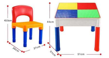LookmeeShop โต๊ะตัวต่อบล็อคตัวต่อเสริมพัฒนาการ 2in1 + เก้าอี้มีพนักพิง 2 ตัว + ตัวต่อ 1000 ชิ้น ขายดีมาก