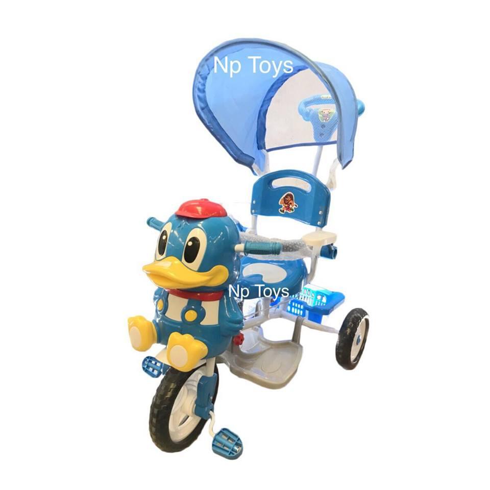 Np Toys รถจักรยาน รถเข็นสามล้อ รถสามล้อปั่นเด็กหน้าเป็ด มีด้ามเข็น ร่มบังแดด มีเสียงดนตรี No.a27