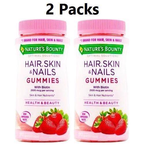 (2 กระป๋อง) Nature's Bounty Gummy 80 เม็ดกัมมี่ วิตามิน เส้นผม ผิวหนัง เล็บ ผสม ไบโอติน รสสตรอเบอร์รี Optimal Solutions Vitamin