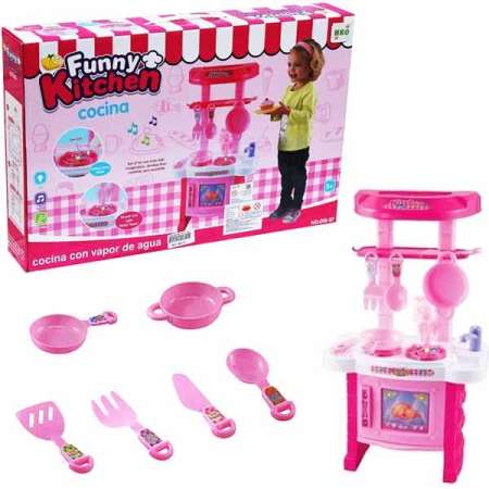 ชุดครัวเด็กมีเสียง มีไฟ มีไอน้ำ Funny Kitchen Cocina ไม่เหมือนใคร เมื่อเติมน้ำลงในช่องแล้วเปิดสวิชต์จะมีไอน้ำขึ้นมาเพิ่มความสนุกและตื่นเต้นให้กับเด็ก ๆ ได้ ประกอบแล้วมีขนาด 30x16.5x53 ซม. เหมาะกับเด็กอายุ 3 ขวบขึ้นไป ช่วยเสริมสร้างจินตนาการ ความคิดสรรค์