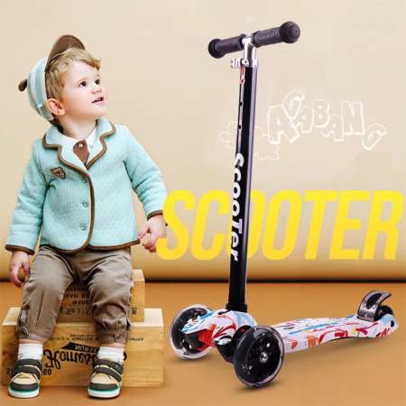 สกู๊ตเตอร์เด็ก Scooter  4 ล้อมีไฟสกู๊ตเตอร์ Big Size ปรับระดับความสูง-ต่ำได้