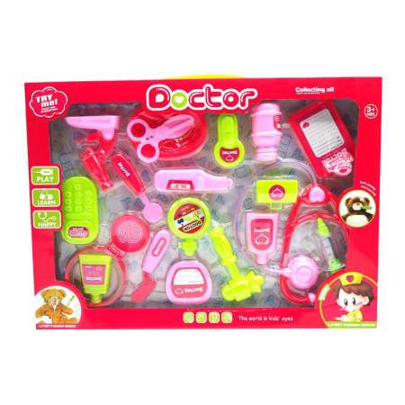 Doctor Boy ของเล่นเด็ก ชุดคุณหมอจำลอง ของเล่นหมอ ของเล่นบทบาทสมมติ 19ชิ้น [ชมพู]