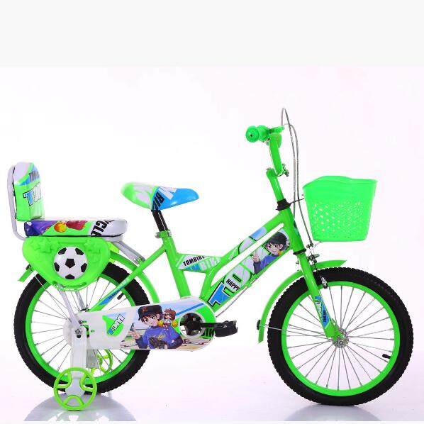 จักรยานเด็ก12นิ้ว เหล็ก ยางเติมลม มีตะกร้า เบาะซ้อนท้าย แถม กระดิ่ง เหมาะกับเด็ก2-4ขวบ สีเขียวGreen Bicycle(Football)
