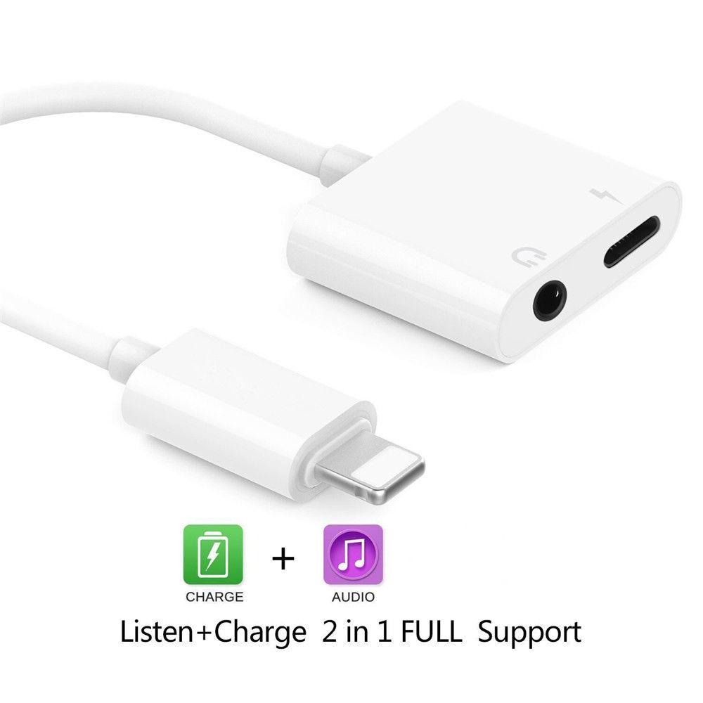 For iPhone 7 8 X Lightning to 3.5mm Jack Audio AUX Cable Adapter ...