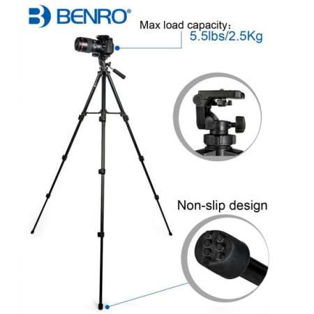 Benro T560 56.5 Inch Digital SLR Camera Aluminum Travel Portable Tripod with Bag