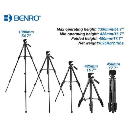 Benro T560 56.5 Inch Digital SLR Camera Aluminum Travel Portable Tripod with Bag