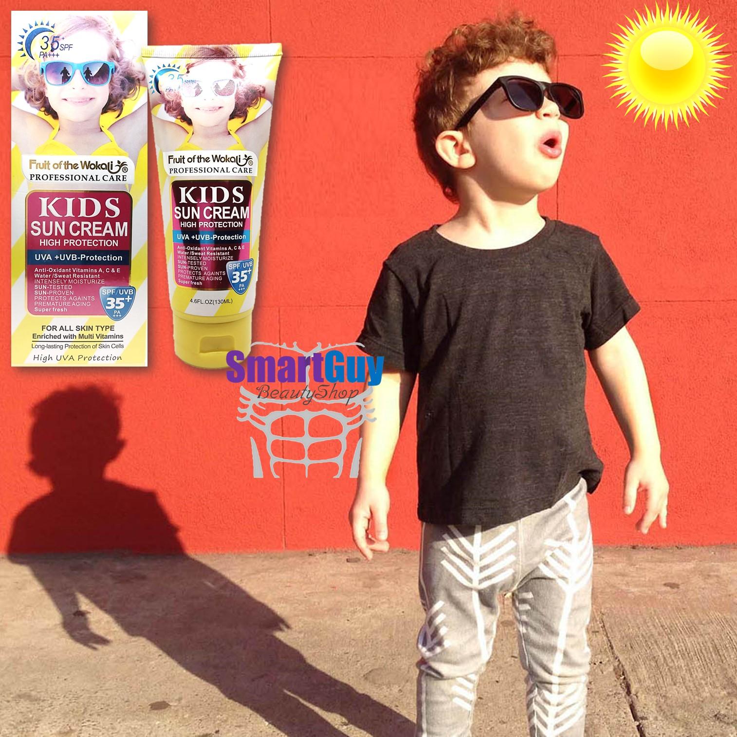 Wakali Kids Sun Cream High Protection SPF35 PA+++ 130g. ครีมกันแดดสูตรอ่อนโยนพิเศษสำหรับผิวเด็กวัย 5-12 ขวบพร้อมการบำรุงผิวเนียนนุ่มกระจ่างใสตลอดวัน