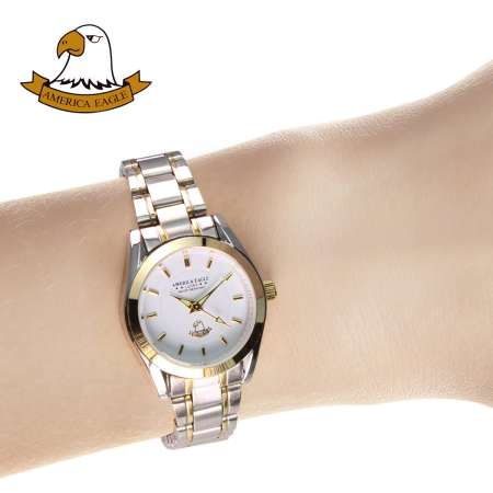 AMERICA EAGLE นาฬิกาข้อมือผู้หญิง สายสแตนเลส รุ่น AE024L - SilverGold/White