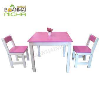 Baanmainicha โต๊ะนักเรียนอนุบาล โต๊ะกิจกรรมเด็ก โต๊ะทำการบ้านเด็ก โต๊ะกิจกรรมไม้ยางพารา โต๊ะทูคิดส์ Size : 70x70x55 cm. รับน้ำหนัก 80 kg.