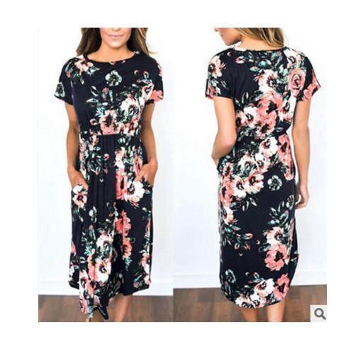 รีวิว ลด ราคา 75% ชุด เดรส ยาว สไตร์ฝรั่ง 2019 ใส่สบาย ลาย ดอกไม้/ สีดำ Flash Sale 75% Discount! 2019 American Style, Loose fit Dress, Long with Black Flower Design
