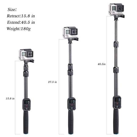 Smatree S2C Carbon Fiber Extendable Pole for GoPro Hero 7/6/5/4/3+/3/2/1/Session (WiFi Remote Controller is NOT Included)