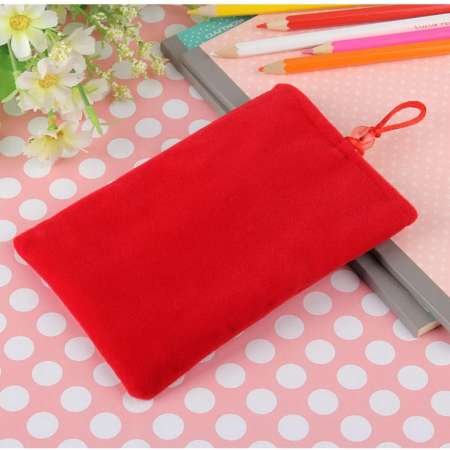 ถุงผ้ากำมะหยี่ 2 ช่อง สำหรับใส่มือถือหรือแบตสำรอง ขนาด 11.5x18 CM (สีแดง)