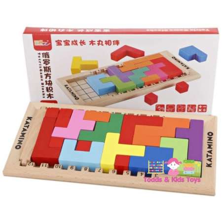Todds Kids Toys ของเล่นไม้เสริมพัฒนาการ เกมส์ Tetris Blocks