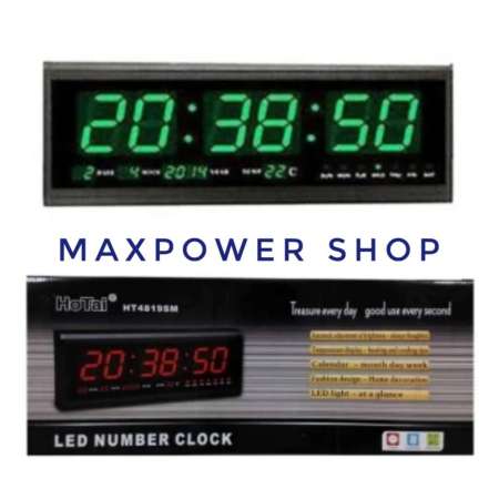 นาฬิกาดิจิตอล LED DIGITAL CLOCK แขวนติดผนัง ขนาด 48 x 18.2 x 4.8 CM. มีระบบสำรองไฟ กรณีไฟดับ ไม่ต้องตั้งเวลาใหม่ รุ่น HOTAI 4819 ( ตัวเลขสีเขียว )