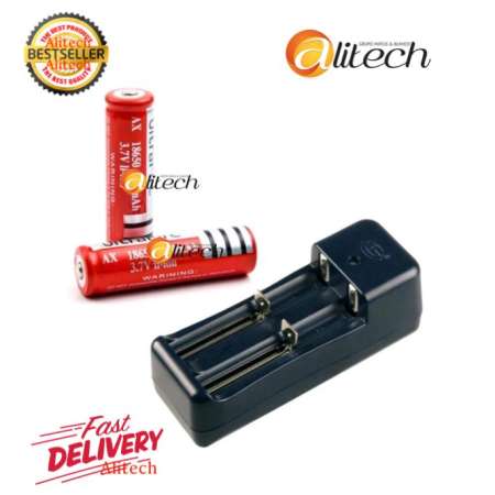 Alitech ถ่านชาร์จ 18650 3.7V 4200 mAh 2 ก้อน (สีแดง) + ที่ชาร์จแบต