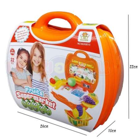 BKL TOY ของเล่นครัว ร้านขายของ Fruits Supermarket  ชุดกระเป๋าซุปเปอร์มาร์เก็ต 23 ชิ้น MJX8015