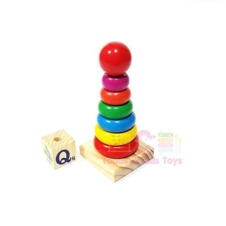 Todds Kids Toys ของเล่นไม้เสริมพัฒนาการ วงเเหวนสวมหลักเล็ก (14.5 ซม)