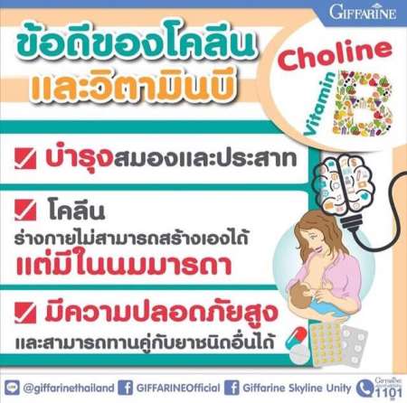 Choline -B โคลีน -บี (2กล่อง)สารสื่อประสาท อะเซททิลโคลีน (Acetylcholine)  บำรุงสมอง ความจำ นึกเร็ว คิดเร็ว อ่านหนังสือความจำดี ตรากิฟฟารีน