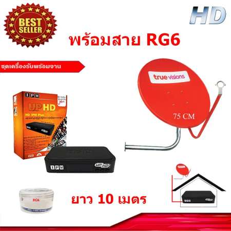 กล่องรับสัญญาณดาวเทียม IPM UP HD2 Myanmar + ชุดจานดาวเทียมทรูTURE Ku-Band 75 Cm.พร้อมสาย RG6