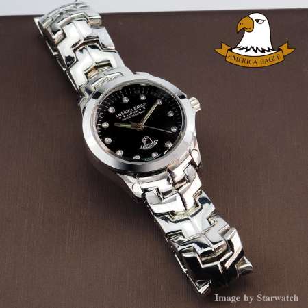 AMERICA EAGLE นาฬิกาข้อมือผู้หญิง สายสแตนเลส รุ่น AE002L - Silver/Black