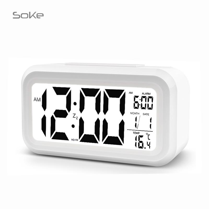 SOKE นาฬิกาปลุก พร้อมแสดงอุณหภูมิ เวลา วันที่ เดือน และสัปดาห์ จอ LCD ขนาดใหญ่ ปรับความสว่างอัตโนมัติ เปลี่ยนถ่านปีละครั้ง ขนาด 138*80*45mm
