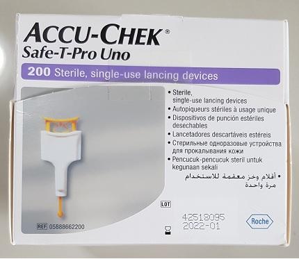 Accu Chek Safe-T-Pro-UNO 200 ชิ้น เข็มเจาะเลือด ใช้แล้วทิ้ง (ของแท้ ปลอดภัย)