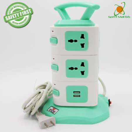 ปลั๊กไฟทรงคอนโด Tower 3 ชั้น เต้าเสียบ 12 จุด 2 USB พร้อม Circuit Breaker สายไฟยาว 3 เมตร Power bar USB สีเขียว(ปลั๊กไฟ ปลั๊กไฟต่อพ่วง ปลั๊กไฟ USB ปลั๊กไฟ 3 ตา ปลั๊กไฟบ้าน ปลั๊กไฟ toshino ปลั๊กไฟ belkin ปลั๊กไฟพ่วง ปลั๊กไฟคอนโด ปลั๊กไฟทางคอนโด ปลั๊กไฟฟ้า)