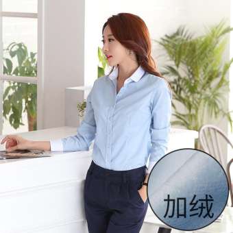 เสื้อเชิ้ตสีฟ้าหญิงเกาหลีเครื่องมือนางสาวแขนยาวเสื้อฤดูร้อนเสื้อมืออาชีพสลิมสีชมพูอารมณ์หลวม
