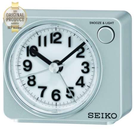 SEIKO Quiet Sweep (Snooze)นาฬิกาปลุก รุ่น QHE100S -สีบอร์นเงิน หน้าขาว
