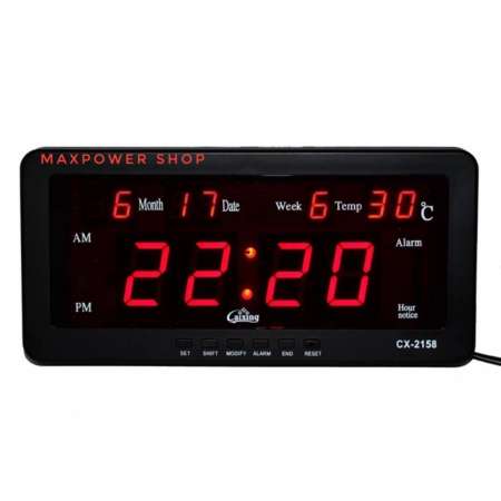 Caixing นาฬิกาดิจิตอล ตั้งโต๊ะ ติดผนัง ใช้ไฟบ้าน + รถยนต์ พร้อมอุปกรณ์ครบชุดรุ่น รุ่น CX - 2158 ตัวเลขสีแดง