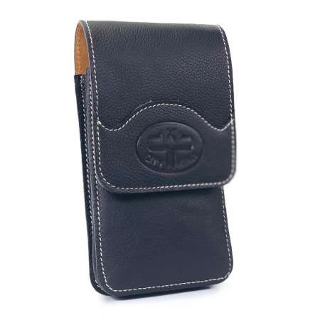 Chinatown Leather กระเป๋ามือถือร้อยเข็มขัดหนังวัวแท้ (ชาร์มัวร์) แนวตั้ง  iphone 7-8 พลัส สีดำ city king