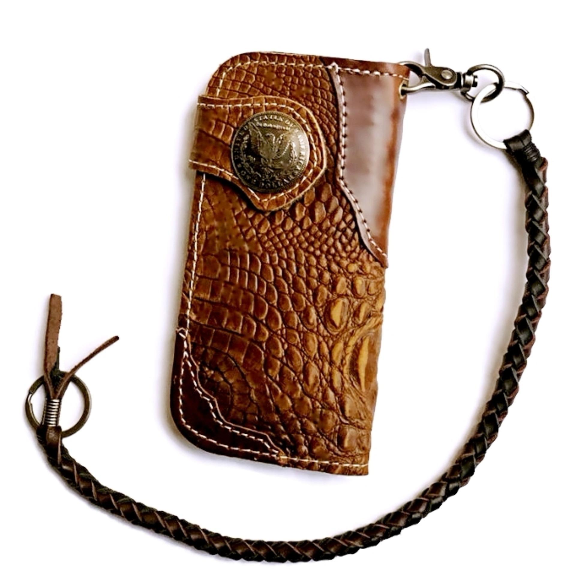 LEATHER BAG กระเป๋าถือกระเป๋าสตางค์ ผู้ชาย หนังแท้อัดลายจระเข้ มีสายยาว รุ่น OKB-001-3A(สีน้ำตาลมีลาย)