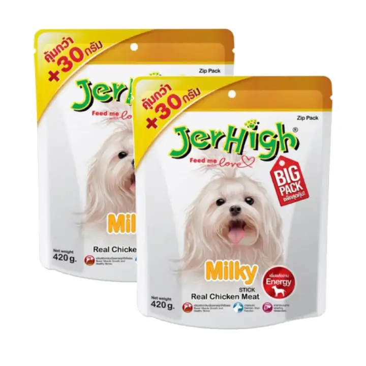Jerhigh Snack Milky Stick ขนมขบเคี้ยวสำหรับสุนัข เพื่อสุขภาพ ชนิดแท่ง รสนม ขนาด 450g