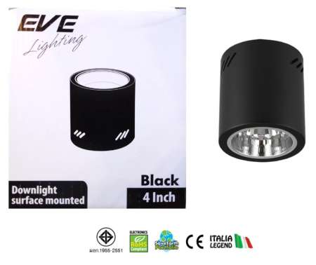 EVE โคมดาวน์ไลท์ทรงกระบอกกลม แบบติดลอย สีดำ