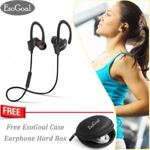 EsoGoal บลูทูธไร้สาย 4.1 หูฟังสเตอริโอหูโทรศัพท์กับไมค์ กับ กล่องกรณี Wireless Bluetooth Earphone Heaphone กับ กล่องกรณี(Black)