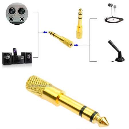 3.5mm Socket to 6.35mm Jack Plug Audio converter Headphone Adapter GOLD (6ชิ้น)