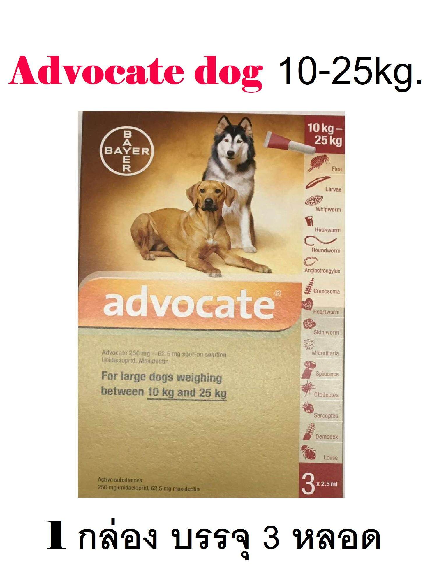 Advocate dog 10-25 kg. ไรหู ไรขี้เรื้อน 10-25 กก. ( 3 หลอด )