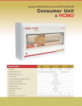 SAFE T CUT ตู้ควบคุมวงจรไฟฟ้าพร้อมเครื่องตัดไฟ กันดูด เซฟทีคัท ขนาด 8 ช่อง 50A 1 ตู้