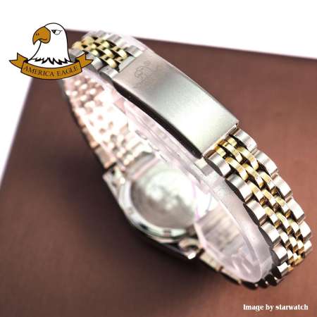 AMERICA EAGLE Watch นาฬิกาข้อมือผู้หญิง กันน้ำ สายสแตนเลส รุ่น AE8001L - GoldSilver/Blue