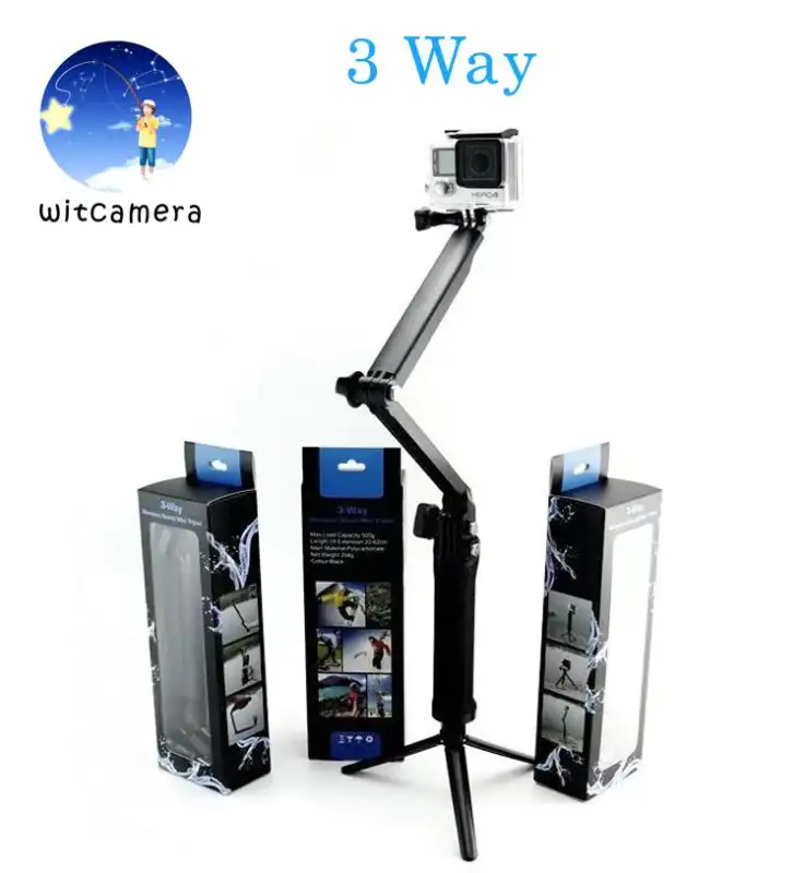 ภาพสินค้า3 Way ไม้เซลฟี่พับได้ ขาตั้ง3ขาในตัว สำหรับโทรศัพท์ และ กล้อง 3 Way Selfie Monopod GoPro Hero 11/10/9/8/7/6/5/4/3+/3 SJCam Yi จากร้าน witcamera บน Lazada ภาพที่ 1