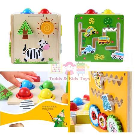 Todds  Kids Toys ของเล่นเสริมพัฒนาการ ของเล่นไม้ กล่องกิจกรรม ฝึกกล้ามเนื้อ (ตอกทุบ หยอดบล็อก รางเลื่อน)
