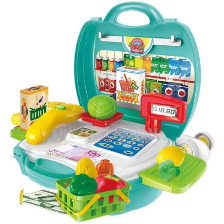 ชุดกระเป๋า แคชเชียร์คิดเงิน ซุปเปอร์มาร์เก็ต 23 ชิ้น Kids Toys Supermarket Checkout Play Suitcase Sets 23Pcs  33x27x28 ซ.ม.