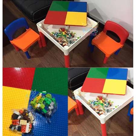 Kids castle โต๊ะตัวต่อบล็อคตัวต่อเสริมพัฒนาการ 2in1 + เก้าอี้ 2 ตัว