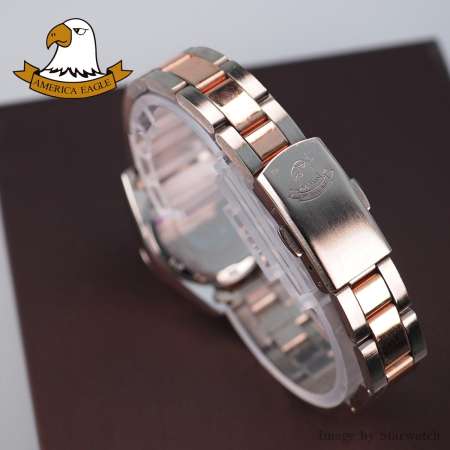 AMERICA EAGLE Watch นาฬิกาข้อมือผู้หญิง กันน้ำ สายสแตนเลส รุ่น AE8002L - PinkGoldSilver / White