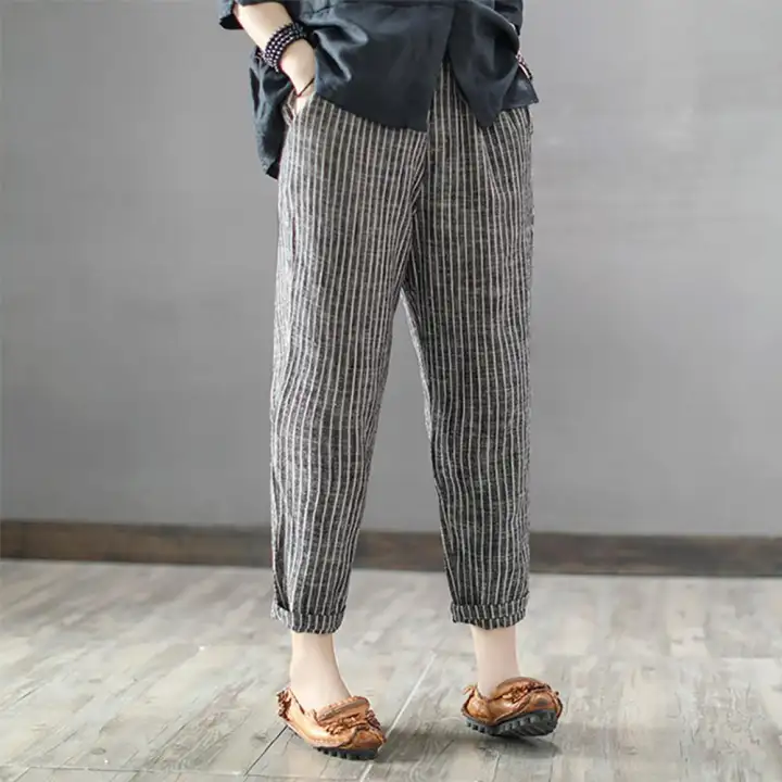 striped ankle length pants