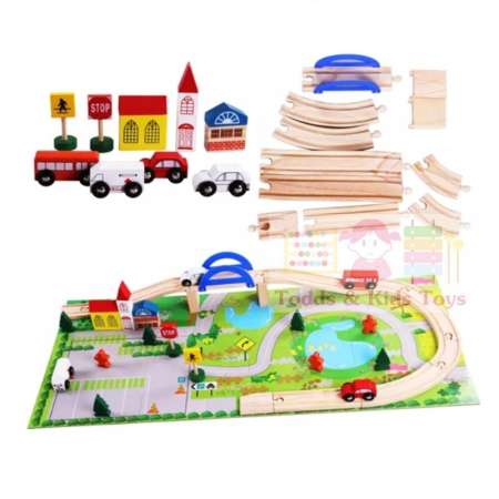 Todds Kids Toys ของเล่นเสริมพัฒนาการ บล็อกไม้ชุดสร้างเมือง Rail Overpass เมืองจำลอง ฟรี! รถไฟเเม่เหล็ก 3 คัน มูลค่า 199 บาท