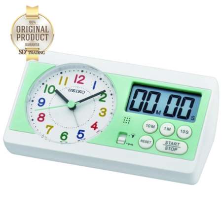 SEIKO นาฬิกาปลุก Alarm Clock พร้อมระบบ Timer รุ่น QHE152W Bronze-Green/White
